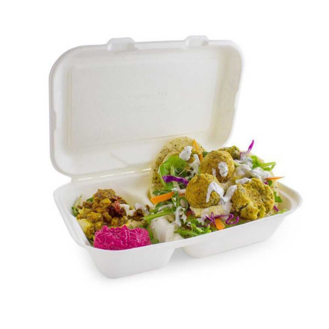 9 x 6″ Bagasse 2 Compartment Lunch Box