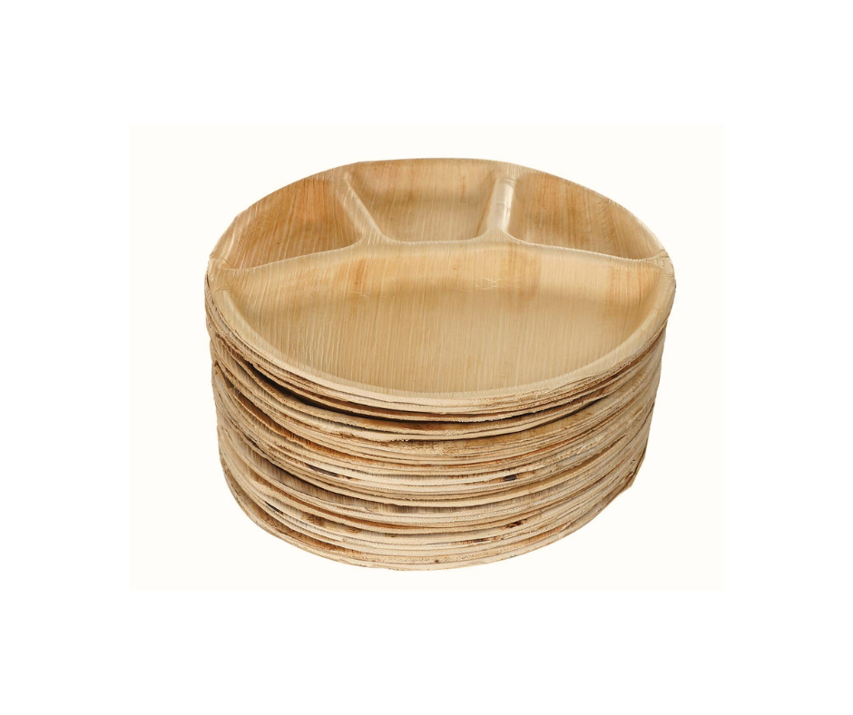 12″ 4 compartment palm leaf plates for catering UK
