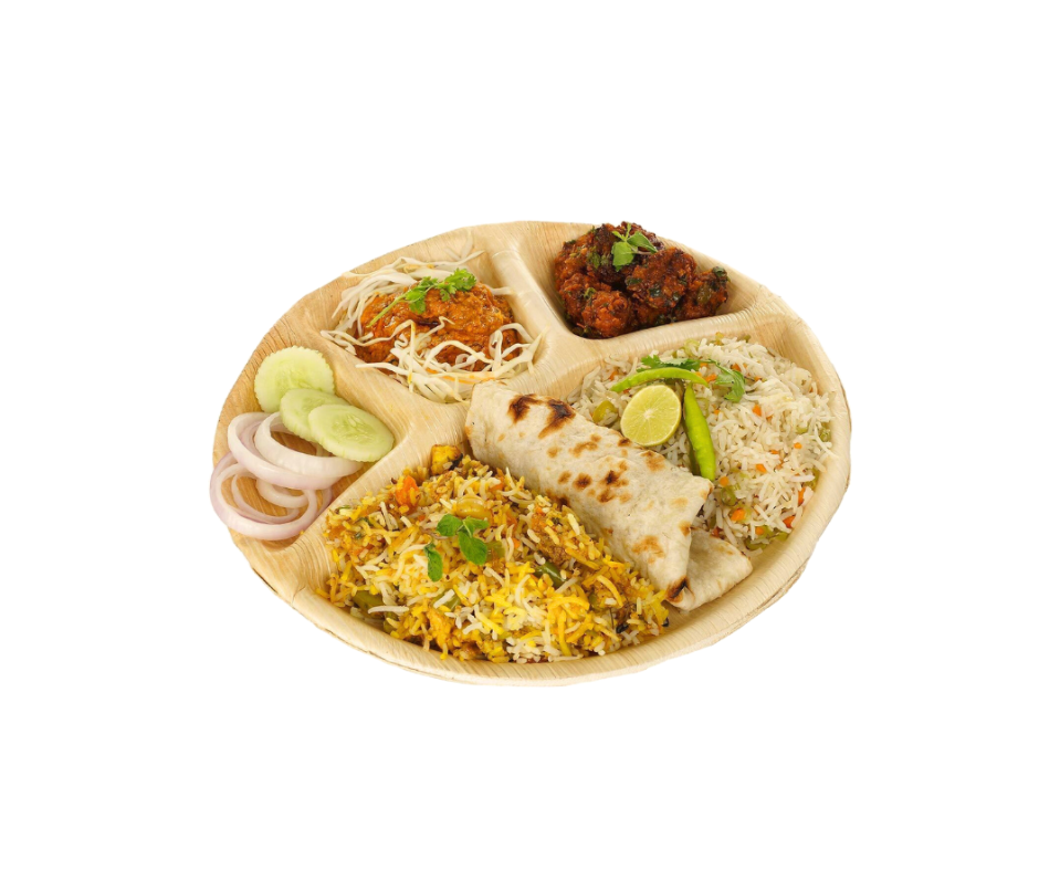 12″ 4 compartment palm leaf plates for catering UK