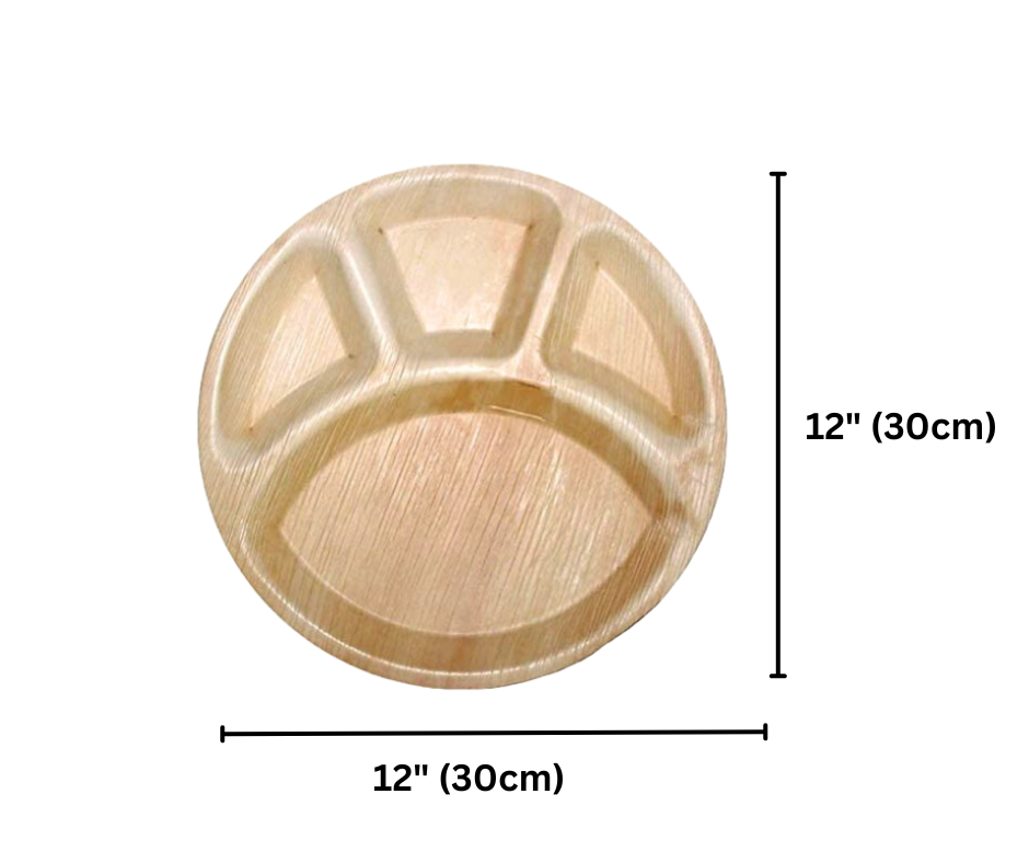 12″ 4 compartment palm leaf plates for catering UK
