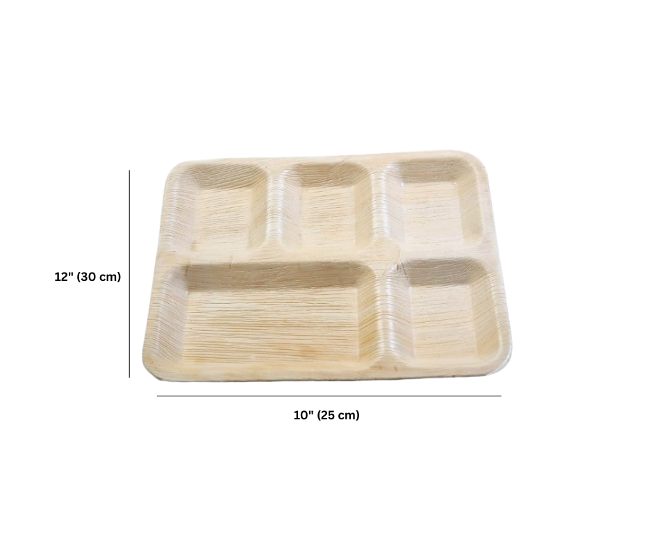 5-Compartment Palm Leaf Plates – Eco-Friendly, Biodegradable, Disposable Party Plates