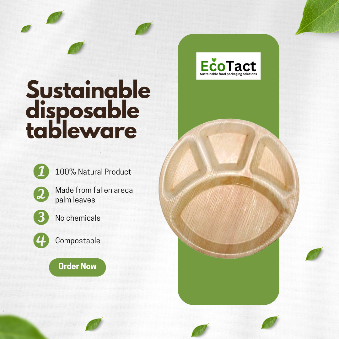 12″ 4 compartment palm leaf plates for catering UK