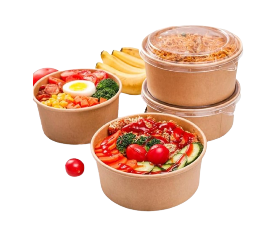 Kraft Food Bowl Clear PP Lid Fits - 500/750/1000ml
