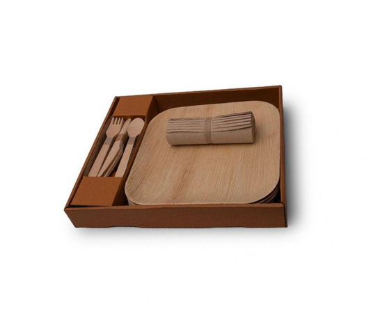 Party Pack (48 pieces) 12 each 10" Square Plate, Napkins and Cutlery
