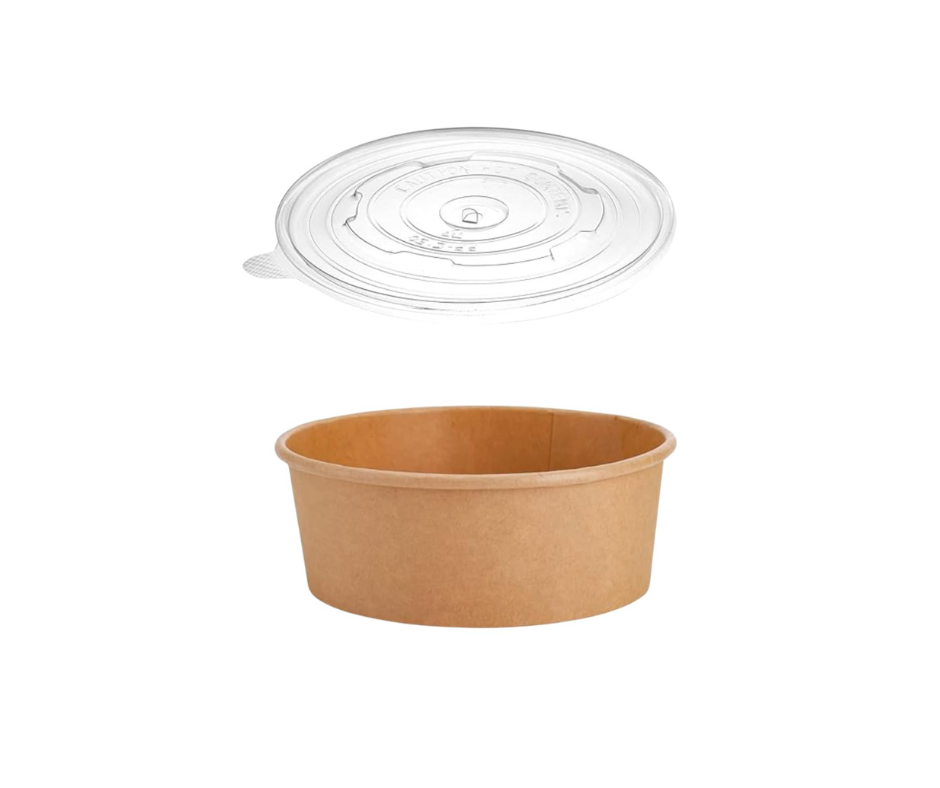 Kraft Food Bowl Clear PP Lid Fits - 500/750/1000ml